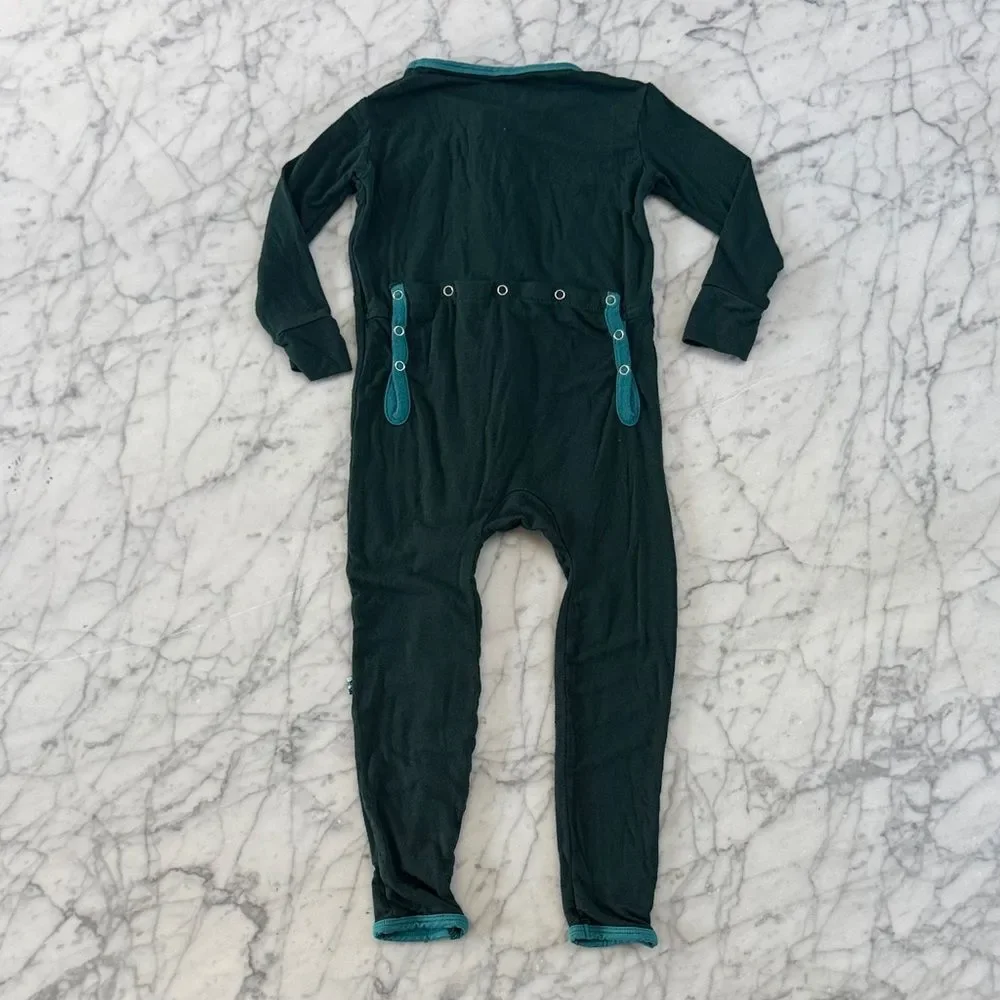 Kickee Pant Bamboo Sz 2T One Piece Sleeper Dark Green Seat Snap